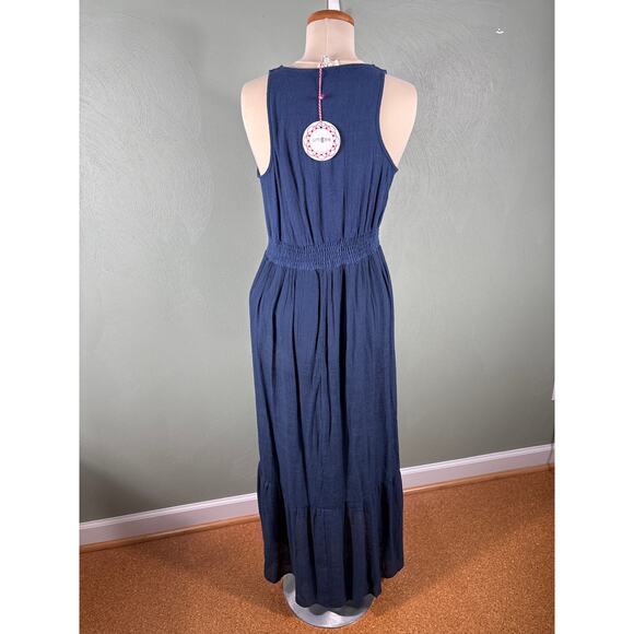 Umgee Maxi Dress Women Size Small Blue Embroidered Floral Tie Front Sleeveless - Picture 2 of 13